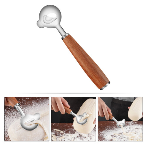 1Pc Brown Wooden Dough Cutter Dough Scraper with Ergonomic Handle for Kitchen Use 2