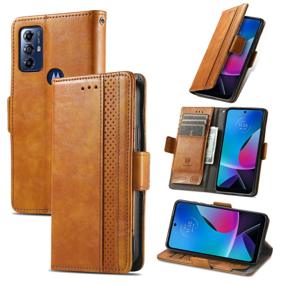 Allytechgroup Moto G Play 2024 Wallet Case Â Rfid Blocking, Vintage Pu Leather, Flip Stand, Shockproof, Magnetic Closure, Light Brown 9341593726962