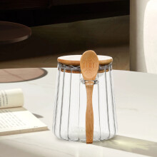 Botella de vidrio para té con cuchara, práctico tarro de almacenamiento de té para toda la familia, perfecto para té a granel, café o hierbas,