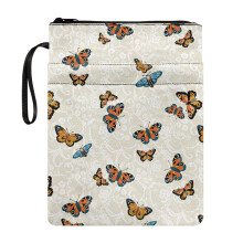Butterfly Pattern Vintage Book Cover Sleeve Pouch with Zipper Pocket, Polyester, 11.48.66", for Reading Lovers