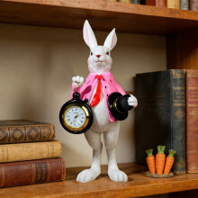 Figura de conejito caballero con reloj de bolsillo, lindo reloj de mesa pequeño con forma de conejito, adorno de conejo para la decoración del