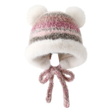 Cute Furry Childrens Knitted Beanie Warm Ear Protection Hat for Babies Fashionable Color Winter Cap for Toddlers and Kids