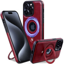 Compatible with iPhone 16 Pro Max Standing Case – Shockproof Vegan PU Leather, Non-Slip Grip, Ring Stand, Luxury Vintage Design