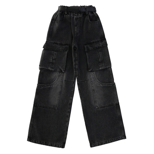 Girls' Winter Cargo Jeans with Lining, Straight Leg,