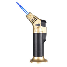 Briquet torche à butane rechargeable - Briquet de cuisine avec verrouillage de sécurité, flamme réglable et puissante flamme bleue, idéal pour