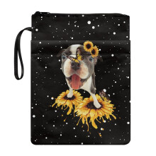 Dog Sunflower Pattern Polyester Fabric Book Sleeve for Teachers Classic for Stationery, Accessories Pocket, 11.4 Inch X 8.66 Inch