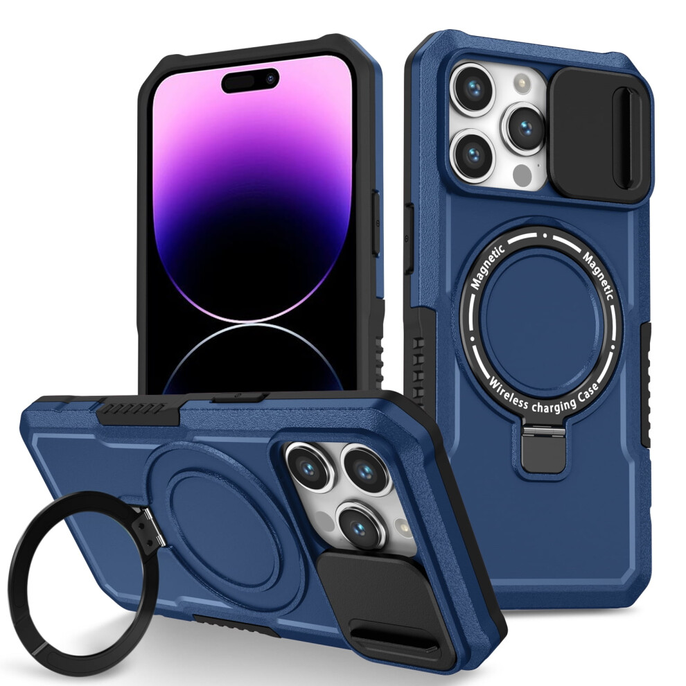 Tech Circle Case For Iphone 15 Pro Max (6.7") Â Sliding Camera Cover, Magsafe Compatible, Shockproof, Hidden Kickstand & Ring Holder, Royal Blue 9097180917304