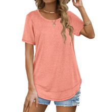 Tunique en tissu extensible pour femme, manches courtes, col rond, style décontracté au quotidien, coupe ample, avec poche, ultra douce, légère