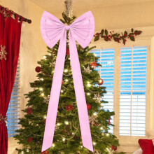 180cm Extra Large Pink Bow Christmas Tree Topper Pink Ribbon Satin Bow with Long Streamers for Home Holiday Decoration