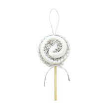 Christmas Lollipop Ornaments, Foam Candy Picks with Bow, Xmas Tree Hanging Decoration for Home Party Holiday Vase Filler (Silver)