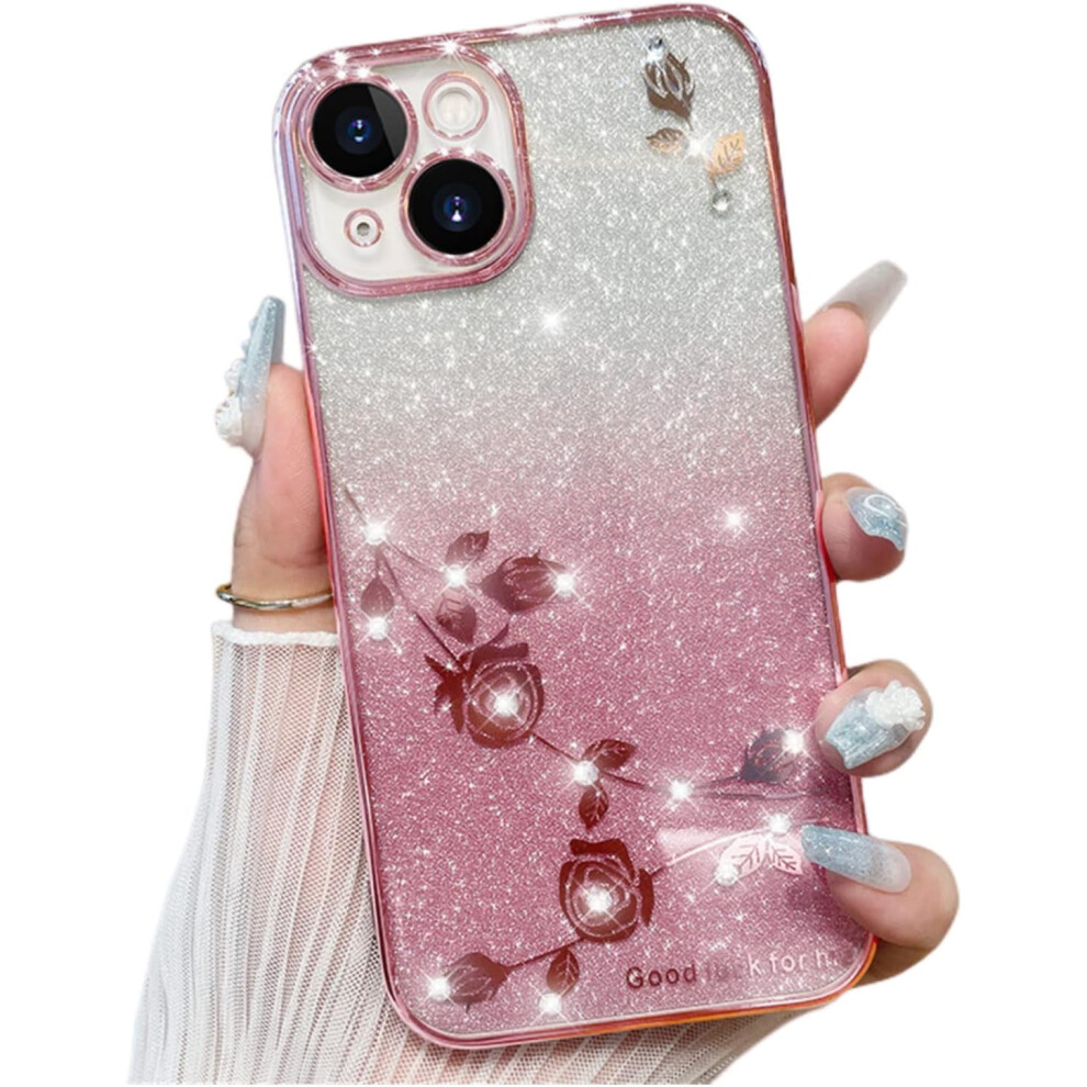 Gradient Glitter Rose Flower Phone Case Compatible With Samsung Galaxy S23/S22/S21 Ultra/Plus/Fe – Soft Silicone Shiny Shell, Precise Cutouts, Lens 9405492504974