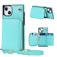 RFID Blocking Wallet Case for iPhone 14 Green PU Leather