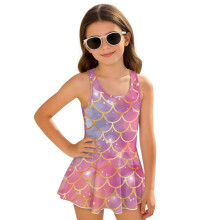 Swimsuit One Piece for Girls Pink Merimaid Scale with Skirt Summer Swim Dress Size 10-11 1-Piece Bathing Suits Beach Vacation