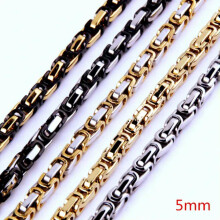Byzantinische Box-Halskette für Herren aus Edelstahl, cooler Punk-Schmuck, 5/6/8 mm, 7-40 Zoll, Gold, 5 mm, 22 Zoll