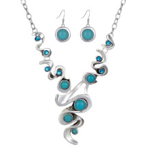 Collier et boucles d'oreilles bohèmes rétro turquoise, chaîne de cou