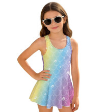 Colorful Mermaid Scale Girls Skirted One Piece Swimsuit Back Strap Beach Swimwear Modest Skirted Bathing Suit Summer Beach, Size 3-4
