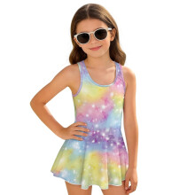 Girls Swimsuit One Piece Colorful Giltter Butterfly Size 10-11 Modest Skirted Bathing Suit Back Strap Summer Swim Dress Pool Party