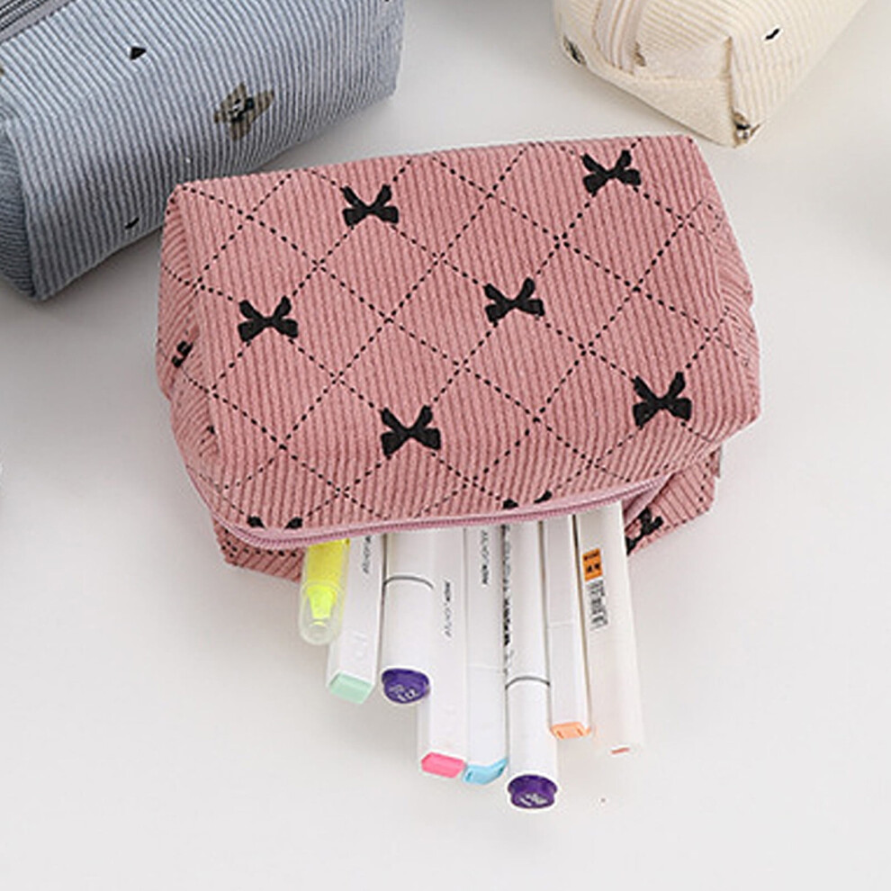 Corduroy Pencil Case & Coquette Cosmetic Pouch with Bow â Small Travel Toiletry Bag, Period/Napkin Storage, Portable Zipper Pouch