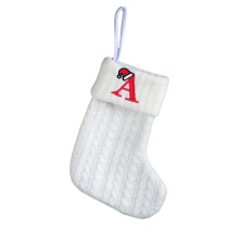 Christmas Stocking with Initials, 7.8" White Knit Embroidered Stocking for Tree & Fireplace Decor (A)