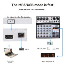 6-Kanaals Audiomixer, Draagbare Mengtafel, USB-Interface, Geluidskaart met 99-DSP, 48V Fantoomvoeding, Amerikaanse Stekker