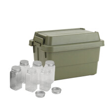 Set di 7 mini contenitori per esterni, ideali per campeggio, barbecue e condimenti – Leggeri, con etichette e imbuti