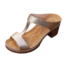 Rose Gold Women's Peep Toe Platform Slippers, High Heel Slide Sandals – Comfortable Casual Wear, Plus Size EU 42, Indoor/Outdoor, 0.6 lbs