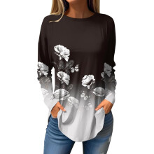 Crop-Top mit Wasserfallausschnitt für Damen, Damenblusen, langärmlige Crop-Tops für Damen, langärmlige Crop-Tops für Damen, blau, Größe L