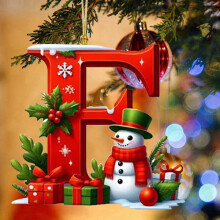 Red Initials Christmas Ornaments for Tree Snowman Alphabet Ornaments for Christmas Tree 2D Acrylic Hanging Pendant with Green Hat Hanging Decorations