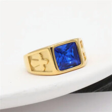 Verguld roestvrijstalen kruisring met blauwe steen voor mannen en vrouwen, huwelijksgeschenk - Goud Blauw - 10