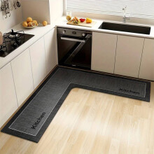 L-Shaped Kitchen Rug – Memory Foam Velvet, Non-Slip, Absorbent, Machine Washable (47x29x17 in, Khaki/Red/Black/Green)