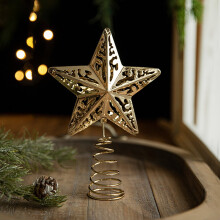 Metal Christmas Tree Topper Star, Hollow Design, Sturdy Base, 7.9in Bronze – Compatible with Most Trees