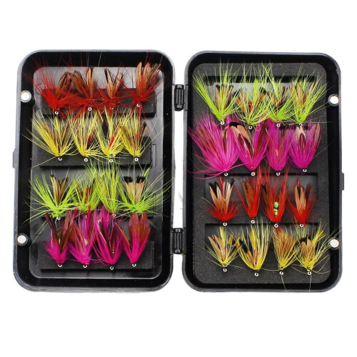 Kit di mosche da pesca a mosca da 32/24 pezzi con ninfe secche/umide e formiche per persico trota salmone, B-32 pezzi