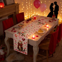 Valentine's Day Anti-Slip Non-Pilling Table Runner, 33x180cm, Romantic Print – Compatible with All Tables