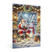 Vintage Santa & Snowman Wall Art – Framed Canvas Print, Retro Christmas Decor for Living Room, Kitchen, Bedroom – Compatible with Xmas Themes