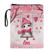 Washable Polyester Book Sleeve Protector Pouch – Lightweight Textbook Organizer with Heart-Shaped Cat Pattern