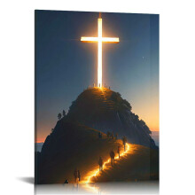 Christian Cross Canvas Wall Art – Jesus Christ Inspired Decor, Wooden Framed Spiritual Poster, Compatible with Home & Church Prayer Room