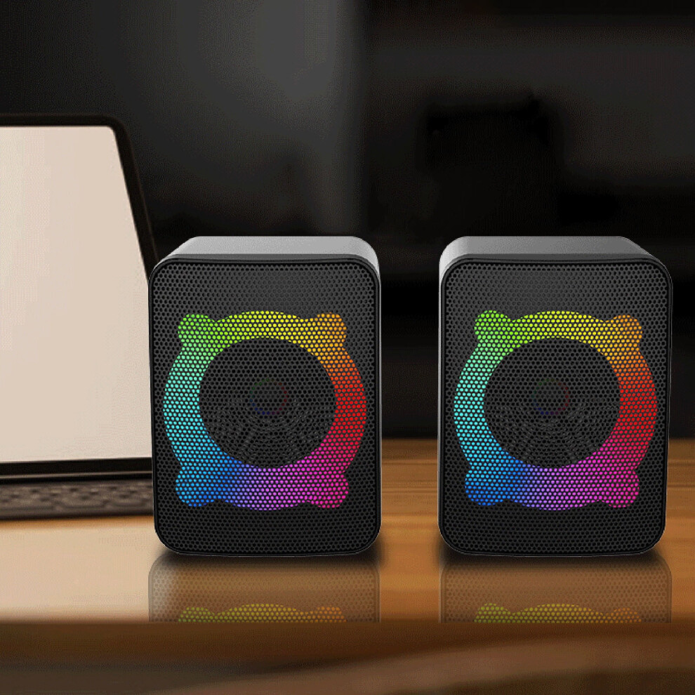 Usb-Powered Pc Speakers With Rgb Led, 2.0 Stereo Sound Â Compatible With Desktop, Laptop, Gaming Black 9159796084433