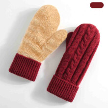 SYMOID Women's Red Winter Mittens, Fleece-Lined Cable Knit Acrylic, Elastic Cuffs, Free Size, 1 Pair – Compatible with Cold Weather