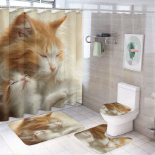 4-Pc Cute Cat & Kitten Shower Curtain Set with Rug, Toilet Cover & U-Shaped Mat – Compatible with Standard Showers