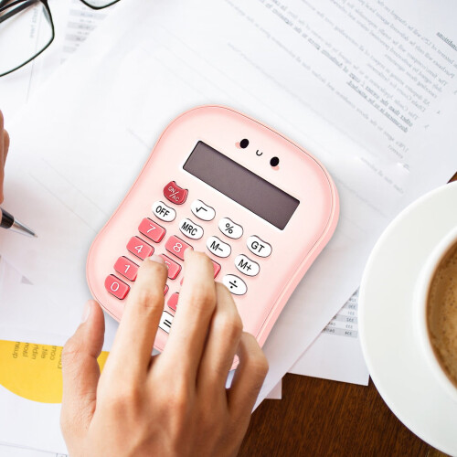AuroraX Office Desk Calculator Cute Pink Basic Calculator,Electric Standard 4 Function Calculator Learning College Study Supplies
