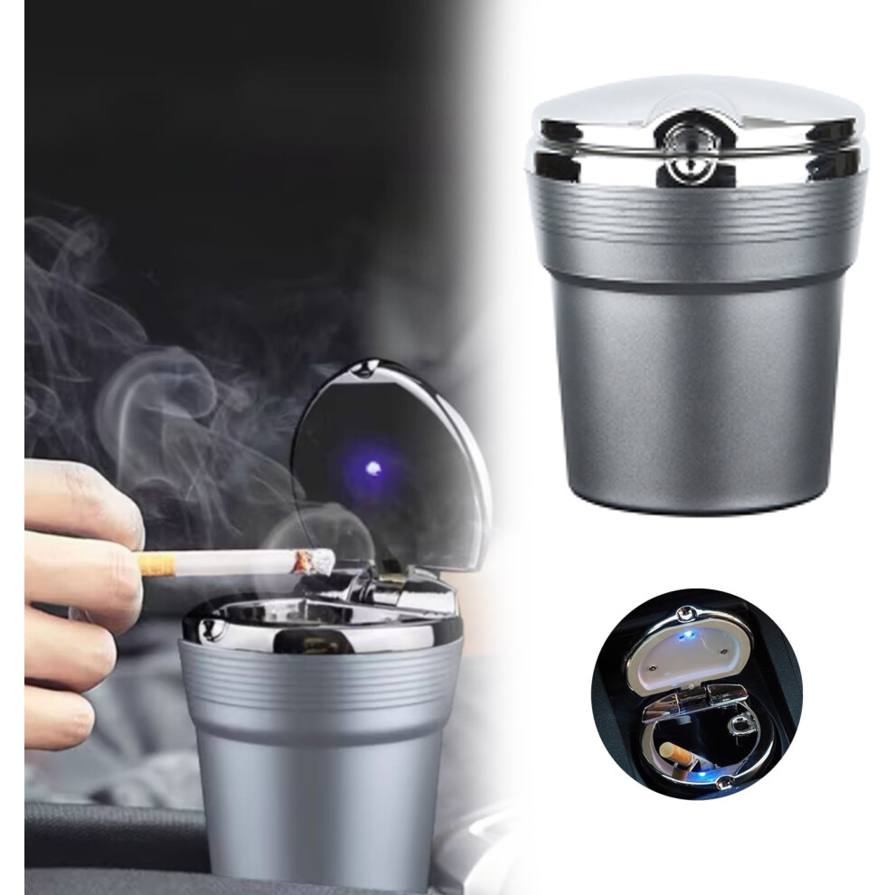 Pryess Car Ashtray With Led & Lid, Windproof, Fireproof, Portable Cup Holder Â Compatible With Most Vehicles Light/Silver 9159796086055
