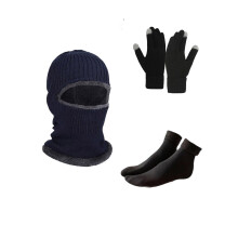 SYMOID Navy 3-in-1 Winter Set: Balaclava, Touchscreen Gloves & Thermal Socks | Compatible with Cold Weather | One Size