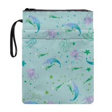 Dolphin and Octopus Pattern Book Cover Sleeve Pouch with Handle Polyester Fabric Book Sleeve for Journals Planners Books Easy Carry Book Case