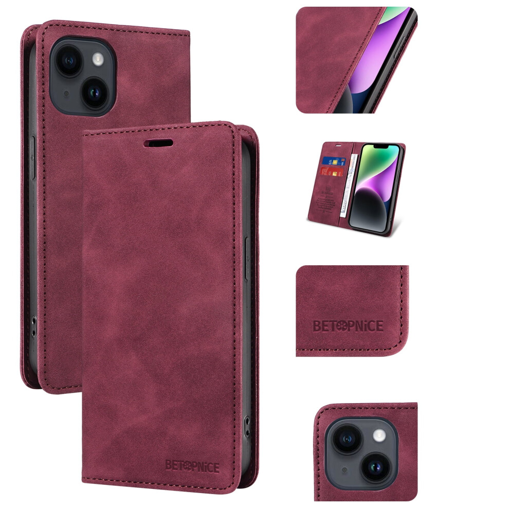 Rfid-Blocking Wallet Case For Iphone 11 Â Pu Leather Flip Folio With Kickstand, Shockproof Tpu Inner Shell, Red 9009879564508