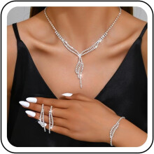 Vintage Crystal Rhinestone Jewelry Set – 4PC Necklace, Earrings, Bracelet, Elegant Bridal Accessories, Compatible with Marquise & Teardrop Styles