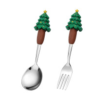 Christmas Tableware Set, Stainless Steel Spoon and Fork, Cute Santa Claus and Tree Design, Festive Holiday Gift, Unique Collectible Cutlery
