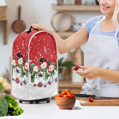 Snowman Musical Note Pattern Easy to Clean Food Processor Cover for Kitchen Counter Polyester, Reusable, Multifunctional 2