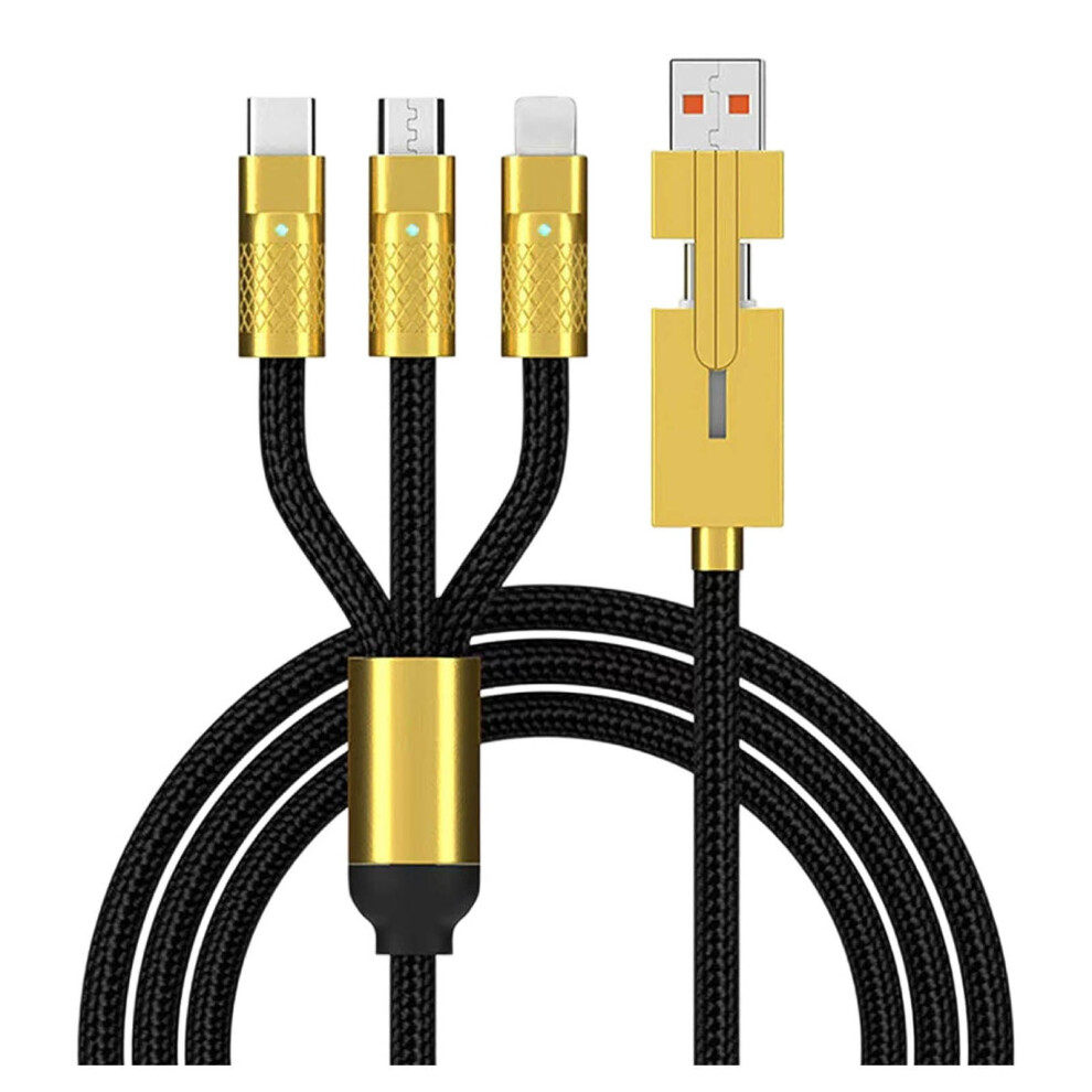 Triple Head Usb-C Charging Cable, 120W Fast Charging Braided Nylon Cord With Multiple Connectors For Phone Tablet Laptop 9009879567370