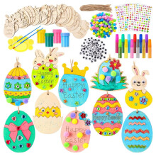 Easter DIY Craft Kit, Wooden Ornaments & Embellishments, 40 Pieces, Family Crafting Activity