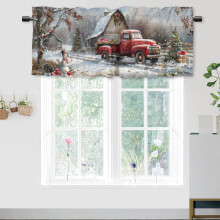 Christmas Truck Curtain Valance, Rustic Wooden Barn Style, 54x18 in, Rod Pocket, for Kitchen/Living Room/Bedroom, Compatible with Standard Rods